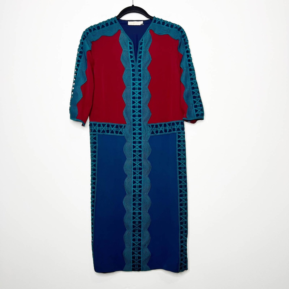 Tory Burch Evalene Caftan Guipure Lace Georgette Dress Burgundy Size 4